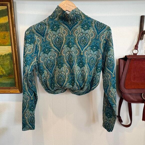 Bobbie Brooks Tops - Vintage Bobbie Brooks Teal Paisley Mock Neck Top